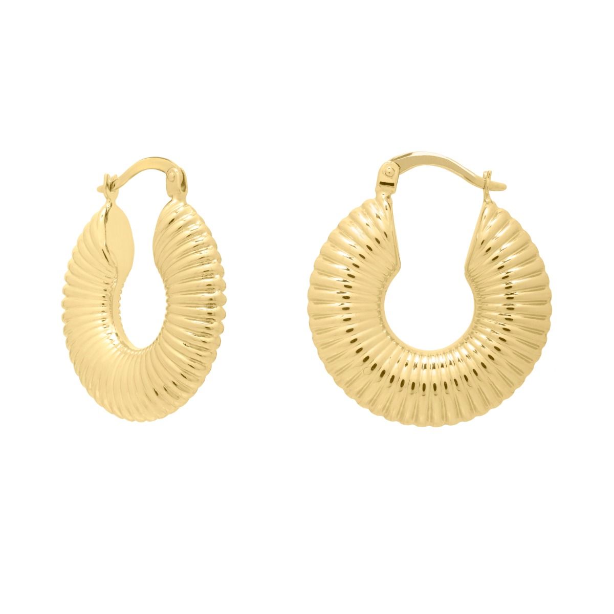 e15942 14K Gold Round Ribbed Hoop | Royal Chain Group