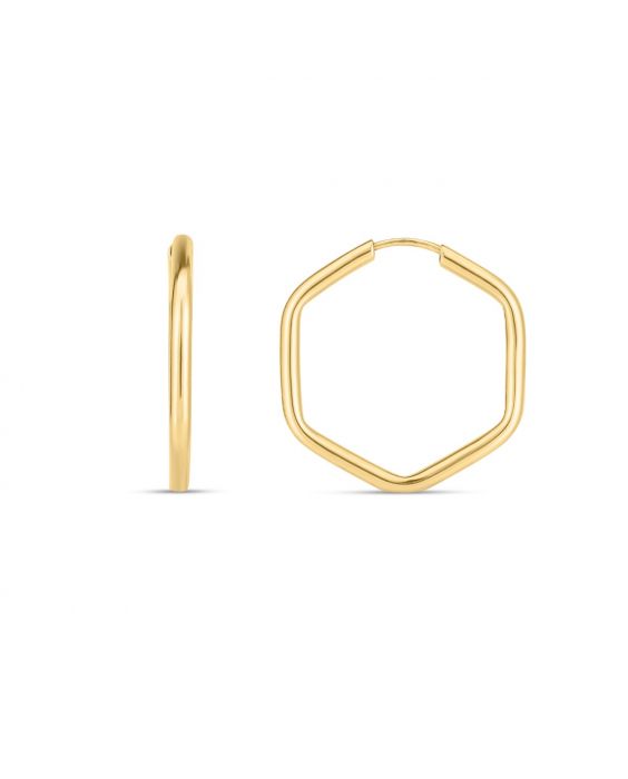 (39172)6PCS 14MM 24K Gold Color Brass Hexagon Loop Earrings